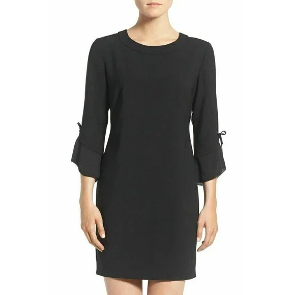 Chelsea28 Womens Black Ruffle Sleeve Bateau neck Shift Dress Size XS - Picture 1 of 16